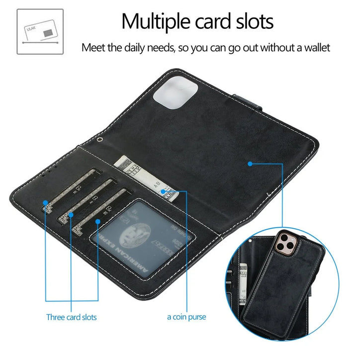 For iPhone 14 Pro Max 6.7 inch Anti-scratch Matte Retro Phone Shell Magnetic Absorption Detachable Inner TPU Case+PU Leather Cover Wallet - Dark Blue - 3