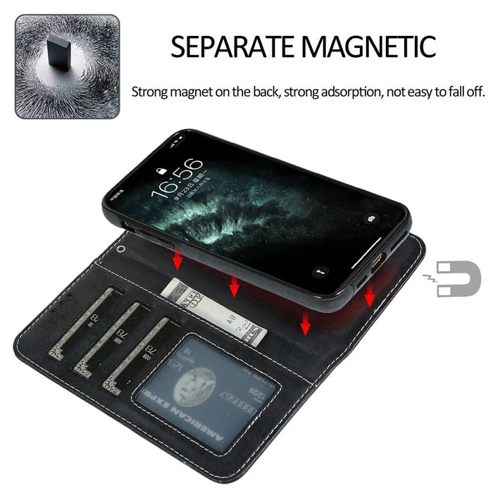 For iPhone 14 Plus Magnetic Absorption Inner TPU Case+PU Leather Cover Wallet Matte Retro Phone Case - Black - 2