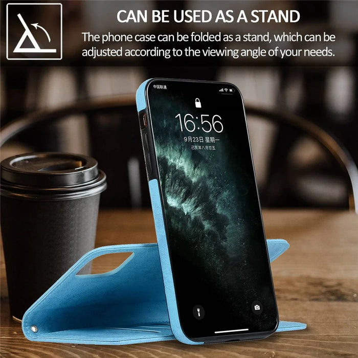 For iPhone 14 Plus Magnetic Absorption Inner TPU Case+PU Leather Cover Wallet Matte Retro Phone Case - Black - 5