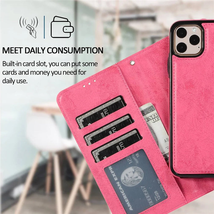 For iPhone 14 Plus Magnetic Absorption Inner TPU Case+PU Leather Cover Wallet Matte Retro Phone Case - Black - 6