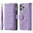 For iPhone 14 6.1 inch Shockproof Phone Cover Rhombus Grid Texture PU Leather Zipper Pocket Flip Wallet Stand Case - Purple - 1