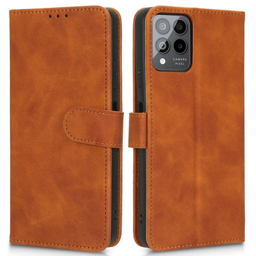 For T-Mobile Revvl 6 Pro 5G Shock Absorbing PU Leather Wallet Case Stand Skin-touch Feeling Magnetic Flip Protective Phone Cover - Brown - 1