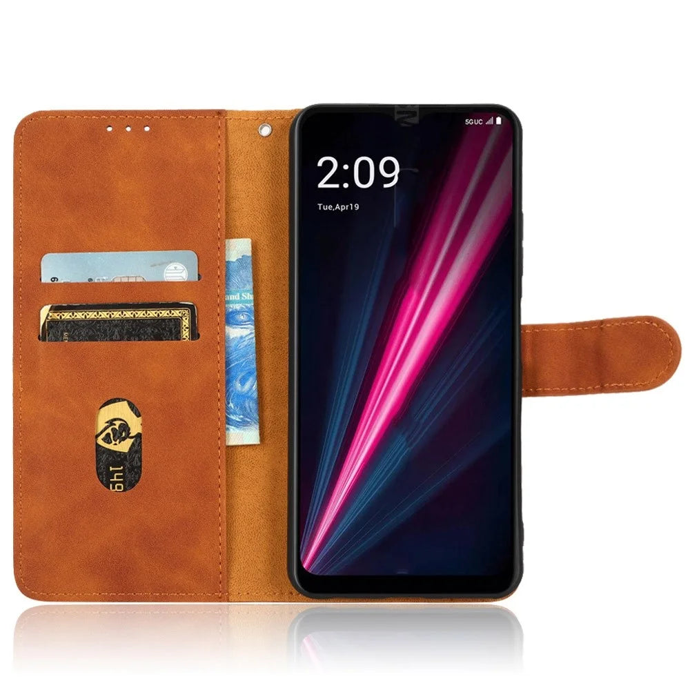 For T-Mobile Revvl 6 Pro 5G Shock Absorbing PU Leather Wallet Case Stand Skin-touch Feeling Magnetic Flip Protective Phone Cover - Brown - 2