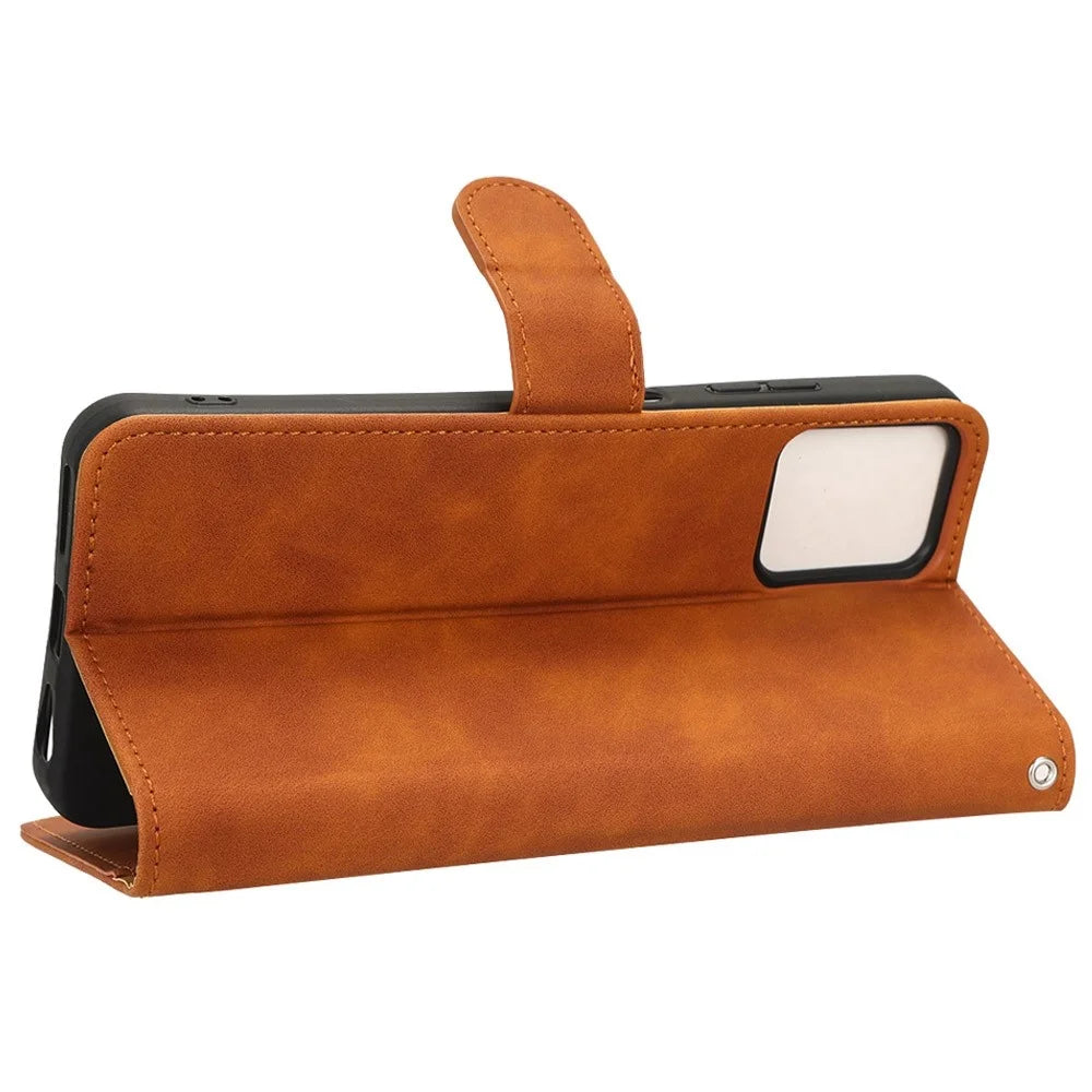 For T-Mobile Revvl 6 Pro 5G Shock Absorbing PU Leather Wallet Case Stand Skin-touch Feeling Magnetic Flip Protective Phone Cover - Brown - 3
