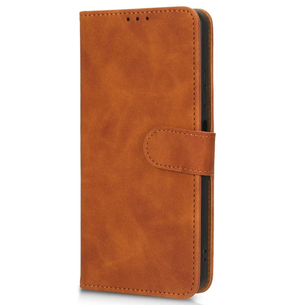 For T-Mobile Revvl 6 Pro 5G Shock Absorbing PU Leather Wallet Case Stand Skin-touch Feeling Magnetic Flip Protective Phone Cover - Brown - 5