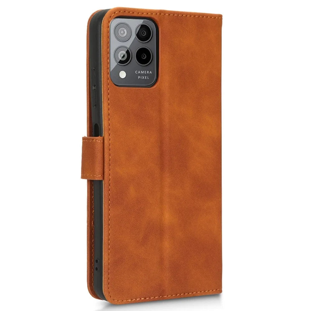 For T-Mobile Revvl 6 Pro 5G Shock Absorbing PU Leather Wallet Case Stand Skin-touch Feeling Magnetic Flip Protective Phone Cover - Brown - 6