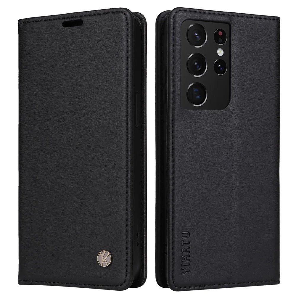 YIKATU YK- 001 for Samsung Galaxy S21 Ultra 5G Anti-scratch Phone Wallet Case Stand PU Leather Magnetic Closure Protective Cover - Black - 1