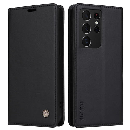 YIKATU YK- 001 for Samsung Galaxy S21 Ultra 5G Anti-scratch Phone Wallet Case Stand PU Leather Magnetic Closure Protective Cover - Black - 1