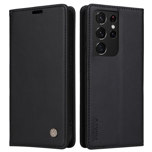 YIKATU YK- 001 for Samsung Galaxy S21 Ultra 5G Anti-scratch Phone Wallet Case Stand PU Leather Magnetic Closure Protective Cover - Black - 1