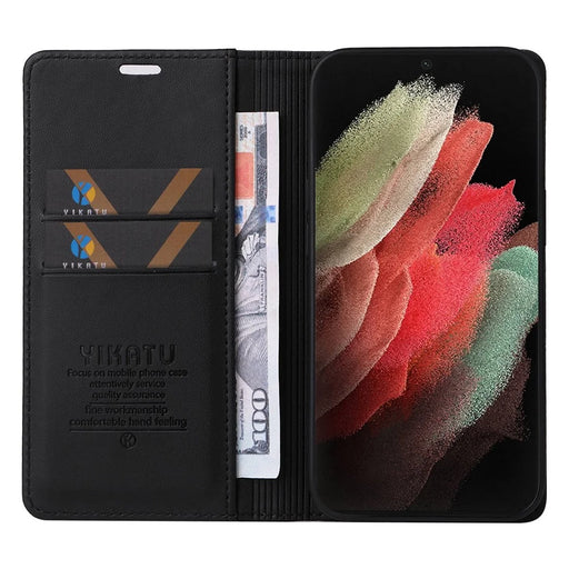 YIKATU YK- 001 for Samsung Galaxy S21 Ultra 5G Anti-scratch Phone Wallet Case Stand PU Leather Magnetic Closure Protective Cover - Black - 2