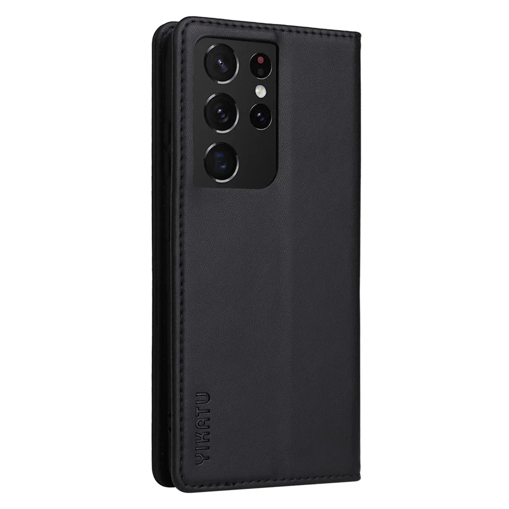 YIKATU YK- 001 for Samsung Galaxy S21 Ultra 5G Anti-scratch Phone Wallet Case Stand PU Leather Magnetic Closure Protective Cover - Black - 7