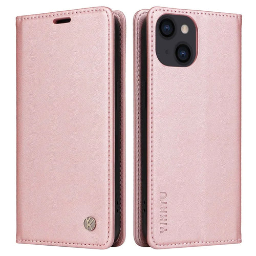 YIKATU YK- 001 for iPhone 13 mini 5.4 inch, Anti-shock PU Leather Wallet Case Stand Magnetic Closure Protective Phone Cover - Rose Gold - 1