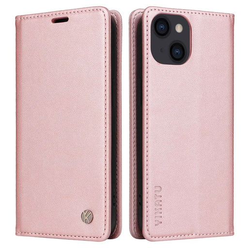 YIKATU YK- 001 for iPhone 13 mini 5.4 inch, Anti-shock PU Leather Wallet Case Stand Magnetic Closure Protective Phone Cover - Rose Gold - 1