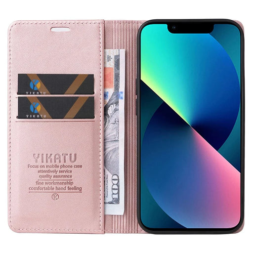 YIKATU YK- 001 for iPhone 13 mini 5.4 inch, Anti-shock PU Leather Wallet Case Stand Magnetic Closure Protective Phone Cover - Rose Gold - 2