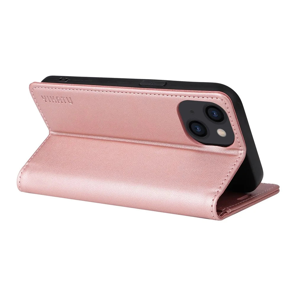 YIKATU YK- 001 for iPhone 13 mini 5.4 inch, Anti-shock PU Leather Wallet Case Stand Magnetic Closure Protective Phone Cover - Rose Gold - 3