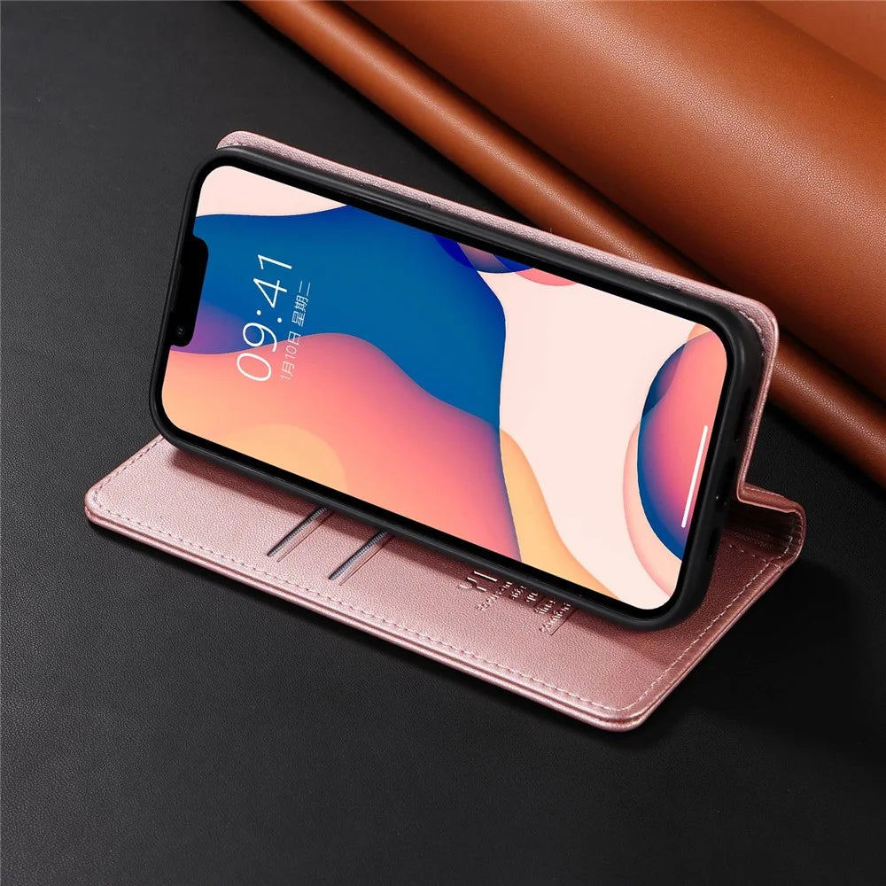YIKATU Shockproof Phone Case for iPhone 12 mini 5.4 inch, YK- 001 Magnetic Closure Phone Cover Flip Leather Wallet Stand - Rose Gold - 7