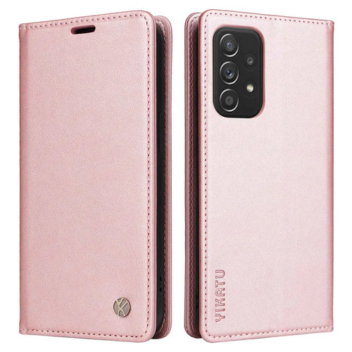 YIKATU Phone Case for Samsung Galaxy A13 4G, YK- 001 Wear-resistant Magnetic Closure Phone Flip Leather Cover Wallet Stand - Rose Gold - 1