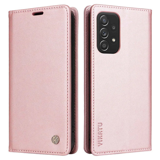 YIKATU Phone Case for Samsung Galaxy A13 4G, YK- 001 Wear-resistant Magnetic Closure Phone Flip Leather Cover Wallet Stand - Rose Gold - 1