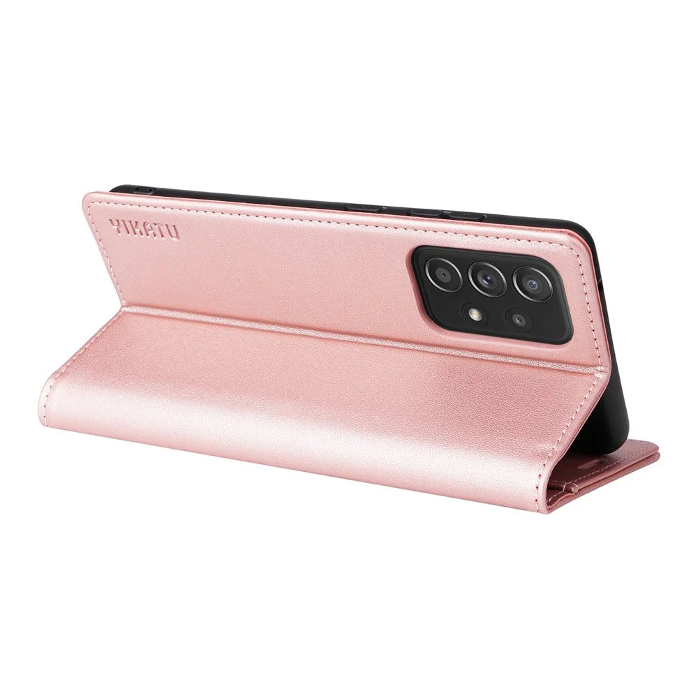 YIKATU Phone Case for Samsung Galaxy A13 4G, YK- 001 Wear-resistant Magnetic Closure Phone Flip Leather Cover Wallet Stand - Rose Gold - 3