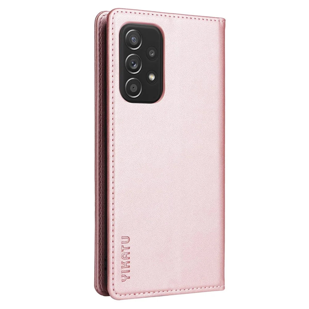 YIKATU Phone Case for Samsung Galaxy A13 4G, YK- 001 Wear-resistant Magnetic Closure Phone Flip Leather Cover Wallet Stand - Rose Gold - 7