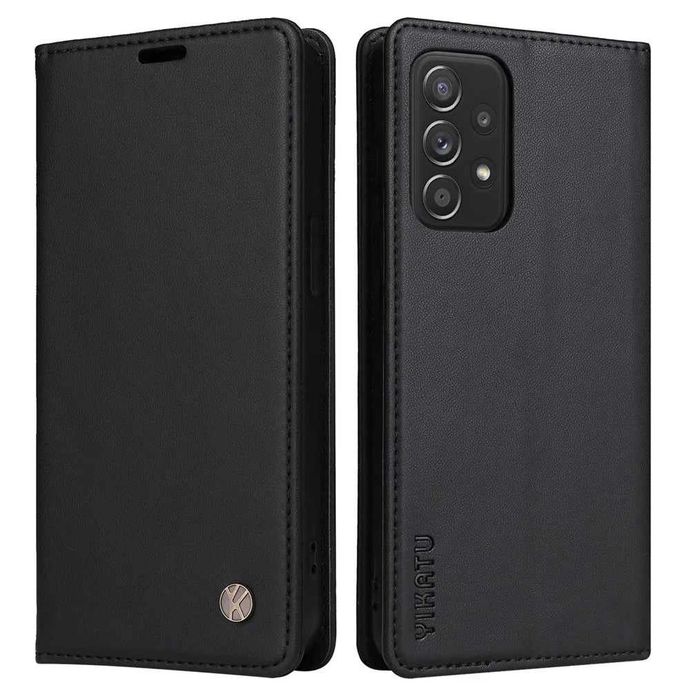 YIKATU Phone Case for Samsung Galaxy A23 5G (Global Version) / 4G / F23 5G / M23 5G / M13 4G, YK- 001 Magnetic Closure Stand Phone Flip Leather Wallet Cover - Black - 1