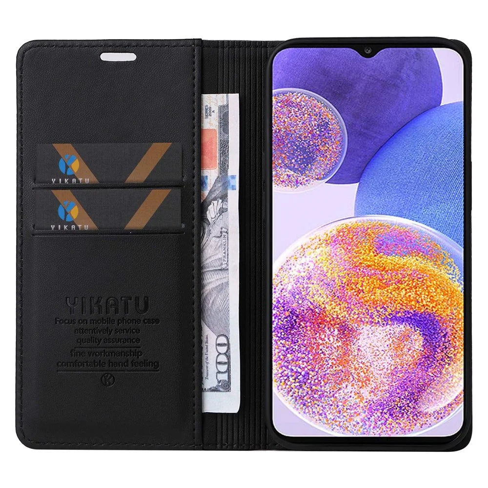 YIKATU Phone Case for Samsung Galaxy A23 5G (Global Version) / 4G / F23 5G / M23 5G / M13 4G, YK- 001 Magnetic Closure Stand Phone Flip Leather Wallet Cover - Black - 2