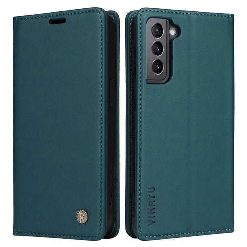 YIKATU Full Protection Phone Case for Samsung Galaxy S21 FE 5G, YK- 001 Magnetic Closure Anti-drop Phone Flip Leather Cover Wallet Stand - Green - 1