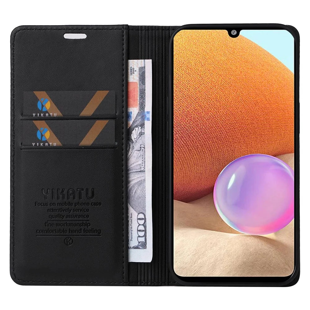 YIKATU YK- 001 for Samsung Galaxy A32 4G (EU Version), Full Protection PU Leather Phone Wallet Case Stand Magnetic Closure Protective Anti-wear Flip Cover - Black - 2