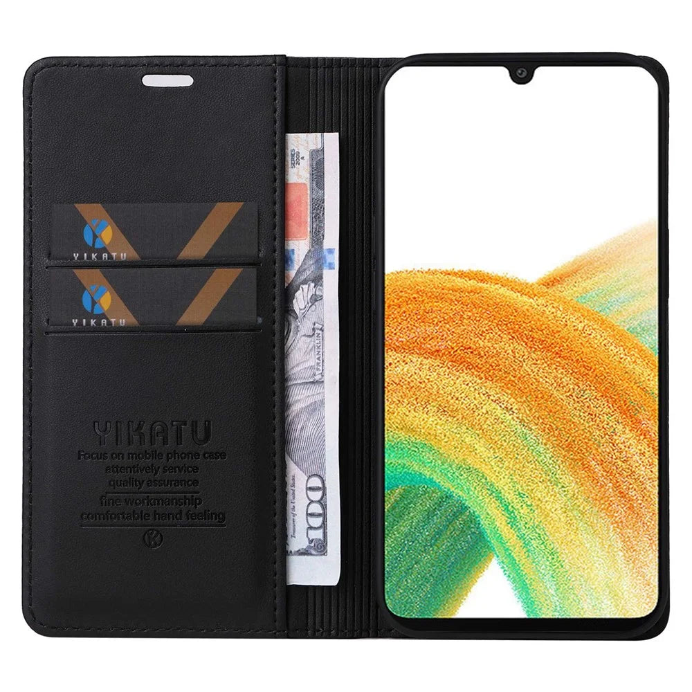 YIKATU YK- 001 for Samsung Galaxy A33 5G, Drop-proof Phone Flip Leather Case Magnetic Closure Phone Cover Wallet Stand - Black - 2