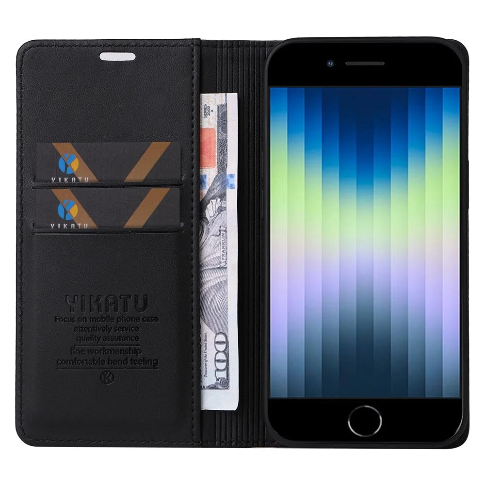YIKATU YK- 001 for iPhone 6 / 7 / 8 4.7 inch / SE (2020) / (2022) Magnetic Auto Closing Leather Case Wallet Stand Anti-scratch Phone Cover - Black - 2