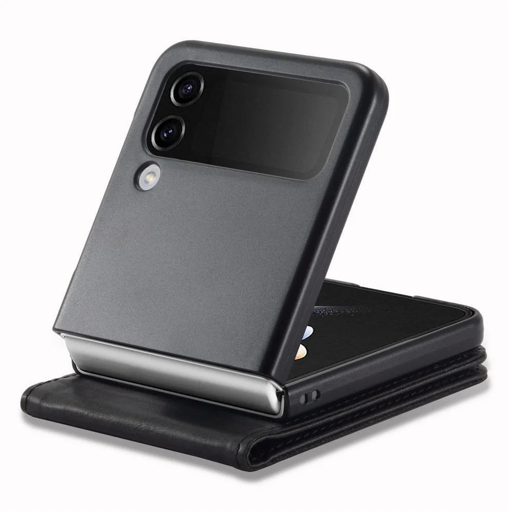 LC.IMEEKE for Samsung Galaxy Z Flip3 5G PU Leather + PC Phone Case RFID Blocking Protective Cellphone Cover Card Holder - Black - 3