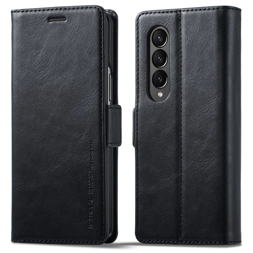 LC.IMEEKE for Samsung Galaxy Z Fold3 5G RFID Blocking Phone Cover PU Leather + PC Wallet Stand Double Magnetic Clasps Phone Shell - Black - 1
