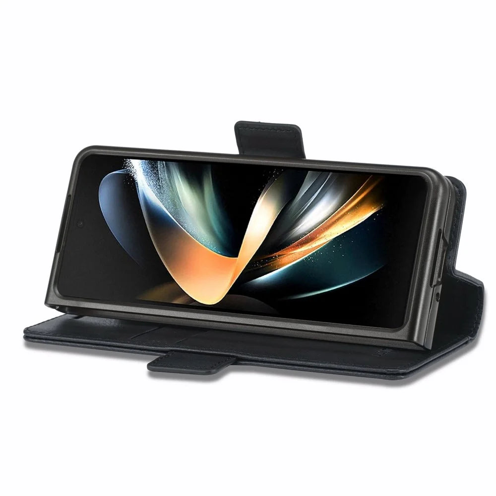 LC.IMEEKE for Samsung Galaxy Z Fold3 5G RFID Blocking Phone Cover PU Leather + PC Wallet Stand Double Magnetic Clasps Phone Shell - Black - 3