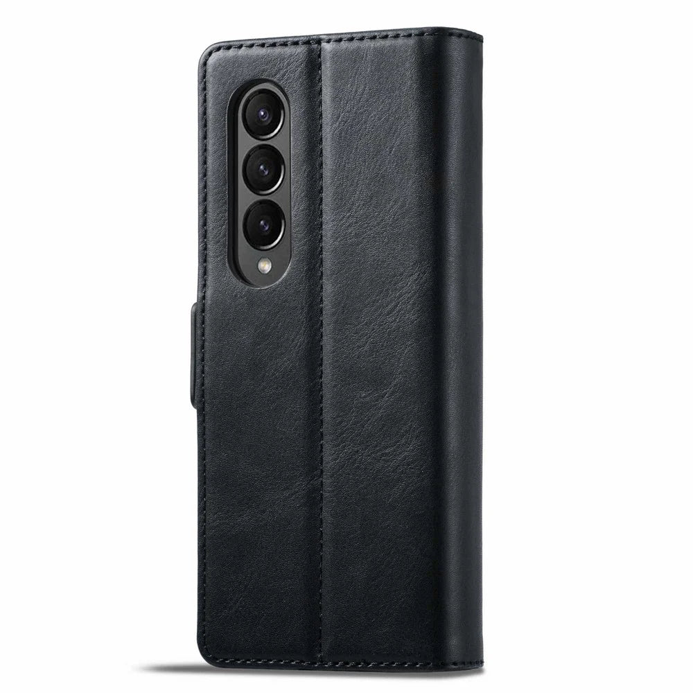 LC.IMEEKE for Samsung Galaxy Z Fold3 5G RFID Blocking Phone Cover PU Leather + PC Wallet Stand Double Magnetic Clasps Phone Shell - Black - 7