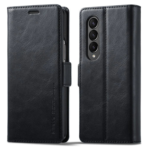 LC.IMEEKE for Samsung Galaxy Z Fold4 5G Drop-proof Phone Wallet Case RFID Blocking Stand Double Magnetic Clasps PU Leather + PC Phone Cover - Black - 1