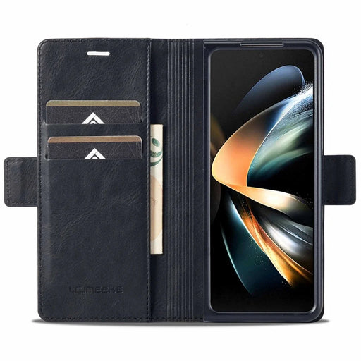 LC.IMEEKE for Samsung Galaxy Z Fold4 5G Drop-proof Phone Wallet Case RFID Blocking Stand Double Magnetic Clasps PU Leather + PC Phone Cover - Black - 2