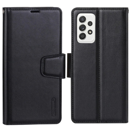 HANMAN Mill Series for Samsung Galaxy A53 5G Magnetic Clasp Stand Case PU Leather Phone Wallet Anti-scratch Cover - Black - 1