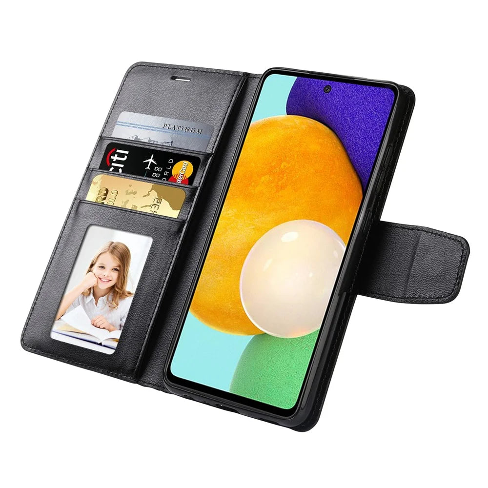 HANMAN Mill Series for Samsung Galaxy A53 5G Magnetic Clasp Stand Case PU Leather Phone Wallet Anti-scratch Cover - Black - 2