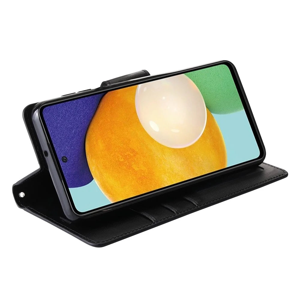HANMAN Mill Series for Samsung Galaxy A53 5G Magnetic Clasp Stand Case PU Leather Phone Wallet Anti-scratch Cover - Black - 3
