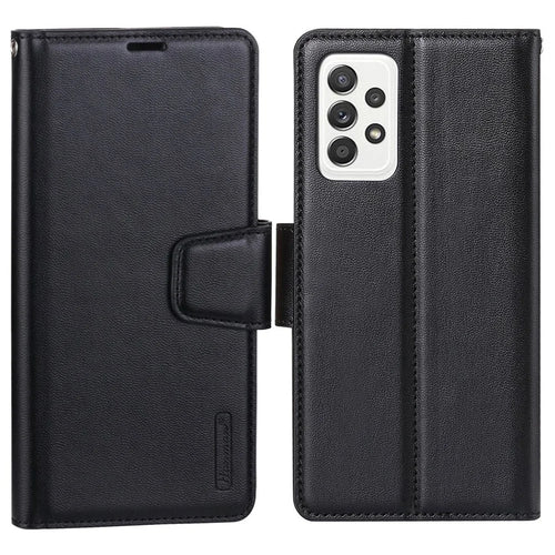 HANMAN Mill Series for Samsung Galaxy A13 4G PU Leather Flip Folio Wallet Case Shockproof TPU Inner Shell Stand Magnetic Cover - Black - 1