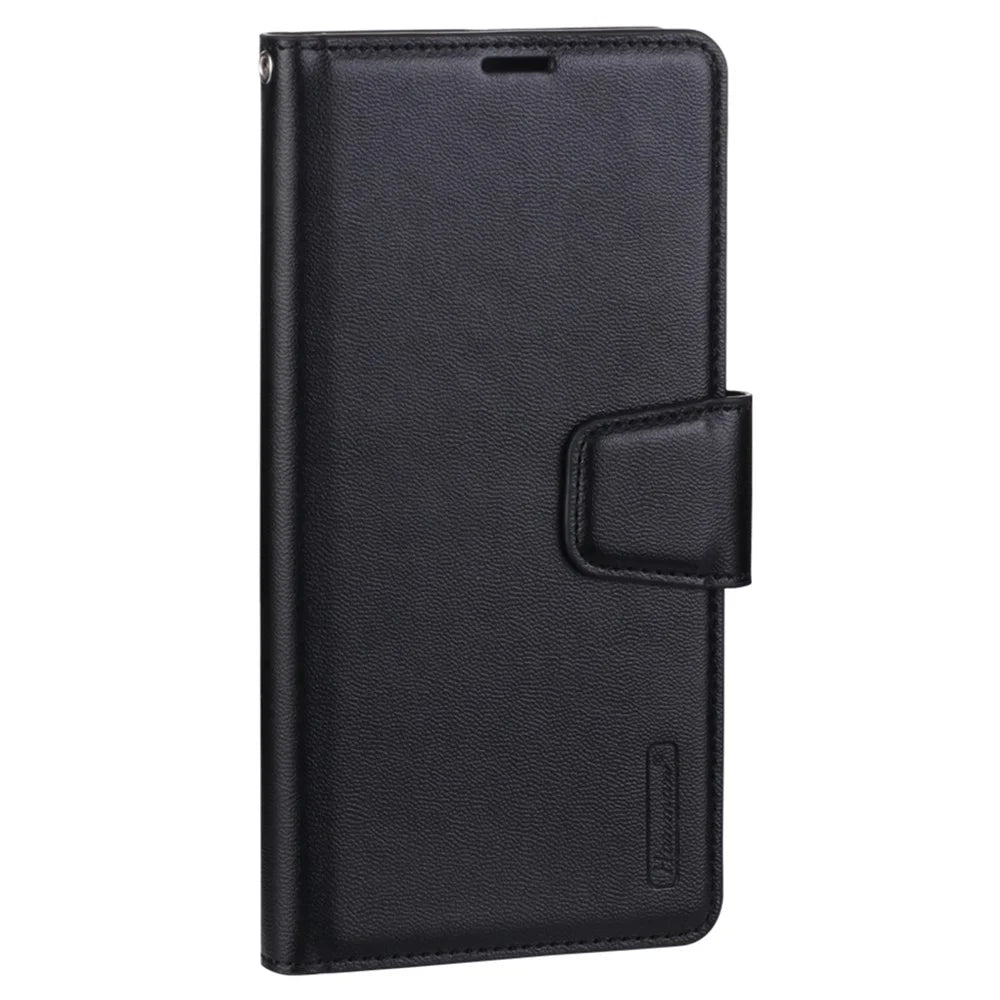 HANMAN Mill Series for Samsung Galaxy A13 4G PU Leather Flip Folio Wallet Case Shockproof TPU Inner Shell Stand Magnetic Cover - Black - 4