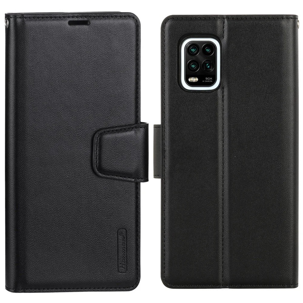 HANMAN Mill Series for Samsung Galaxy A12 PU Leather Wallet Flip Cover Magnetic Closure Stand Folio Phone Case - Black - 1