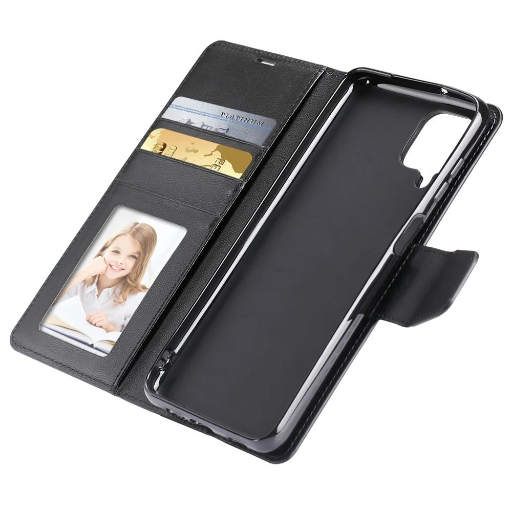 HANMAN Mill Series for Samsung Galaxy A12 PU Leather Wallet Flip Cover Magnetic Closure Stand Folio Phone Case - Black - 3