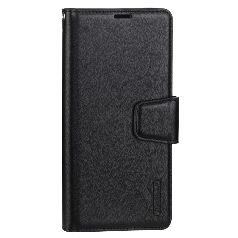HANMAN Mill Series for Samsung Galaxy A12 PU Leather Wallet Flip Cover Magnetic Closure Stand Folio Phone Case - Black - 4
