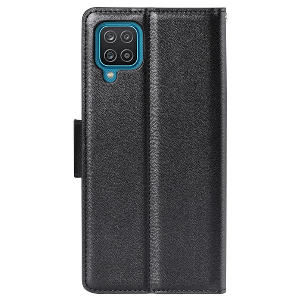 HANMAN Mill Series for Samsung Galaxy A12 PU Leather Wallet Flip Cover Magnetic Closure Stand Folio Phone Case - Black - 5