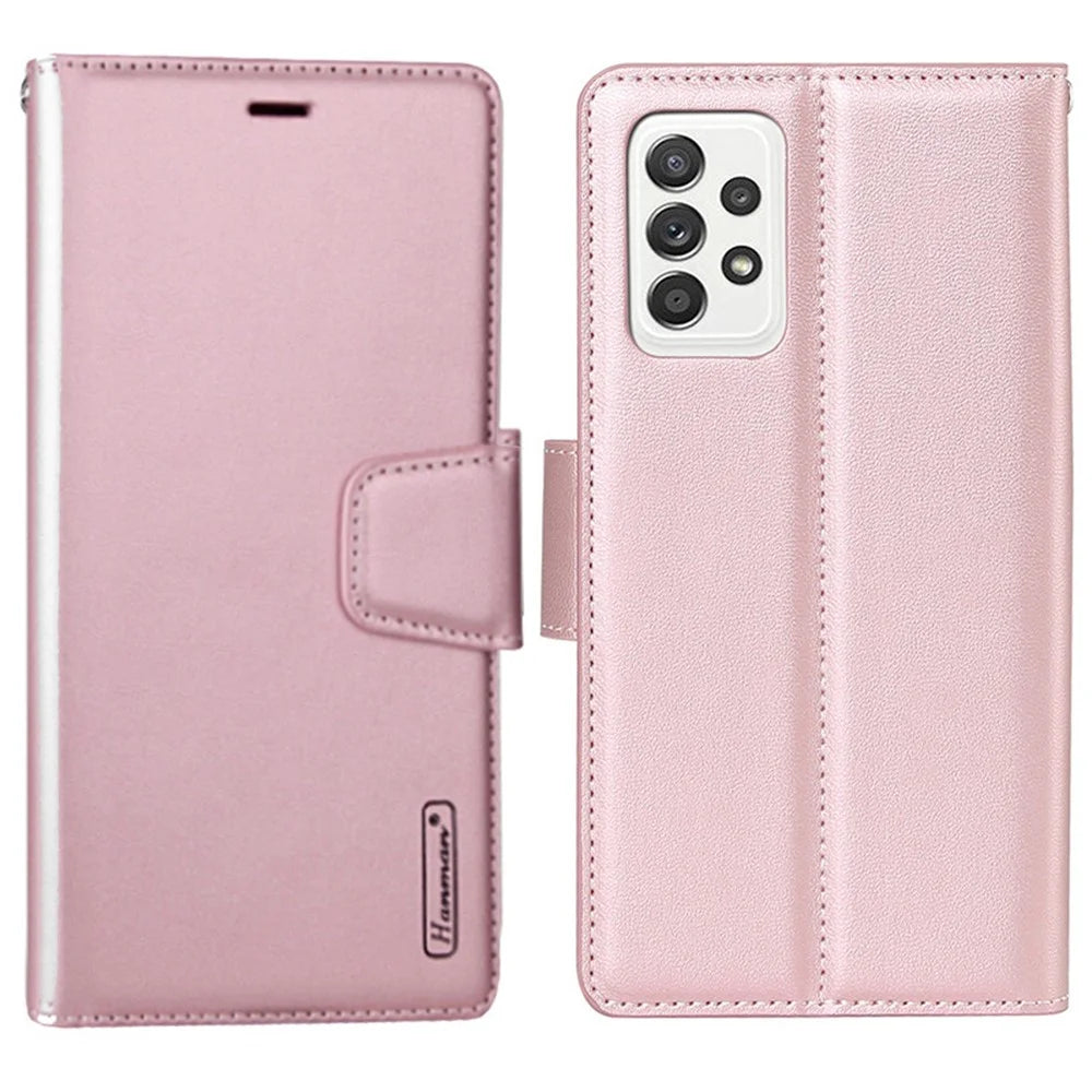 HANMAN Mill Series for Samsung Galaxy A52 4G / 5G / A52s 5G Wallet Case PU Leather Stand Magnetic Clasp Shockproof Cover - Rose Gold - 1