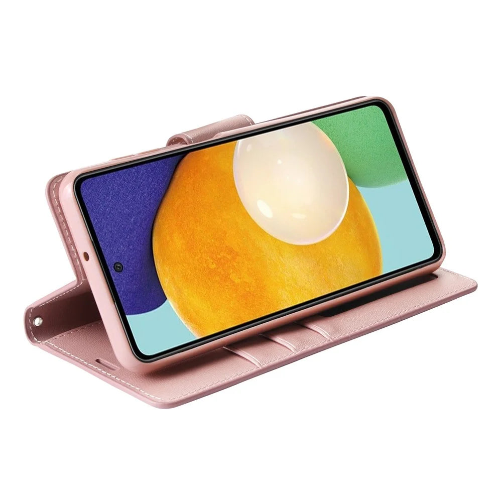 HANMAN Mill Series for Samsung Galaxy A52 4G / 5G / A52s 5G Wallet Case PU Leather Stand Magnetic Clasp Shockproof Cover - Rose Gold - 2