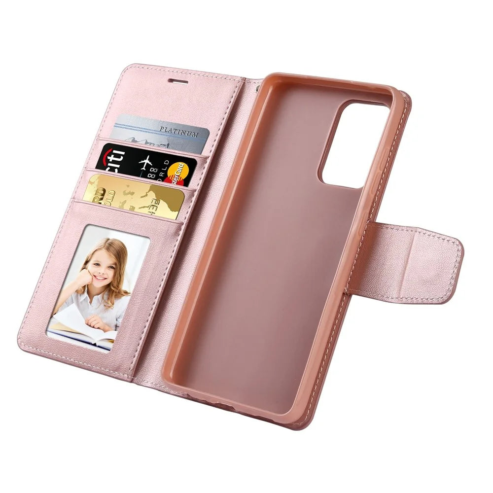 HANMAN Mill Series for Samsung Galaxy A52 4G / 5G / A52s 5G Wallet Case PU Leather Stand Magnetic Clasp Shockproof Cover - Rose Gold - 3