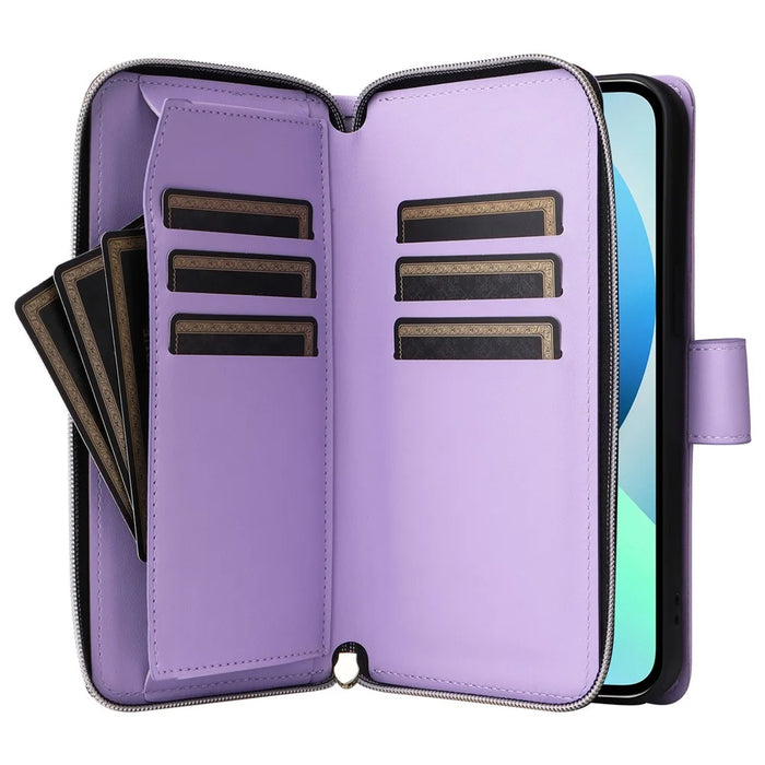 For iPhone 13 mini Case Leather Zipper Pouch Wallet Crossbody Phone Cover - Purple - 3