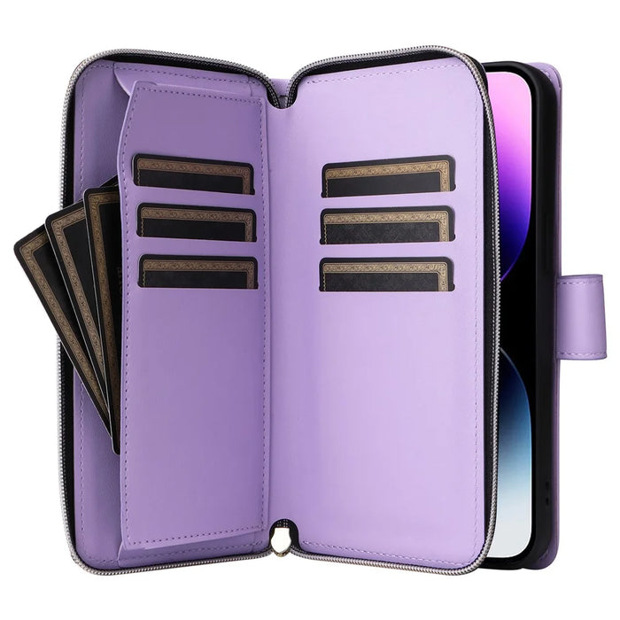 For iPhone 14 Pro Max Case Rhombus Wallet Purse PU Leather Phone Cover with Shoulder Strap - Purple - 3